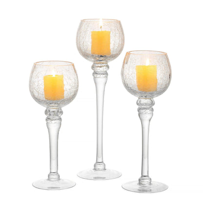 Inweder Glass Tealight Candle Holder: Clear Votive Holders 9/10/12 Inch Tall Long Setm Floating Candle Holders for Christmas Dining Table Centerpiece Wedding Party Set of 3