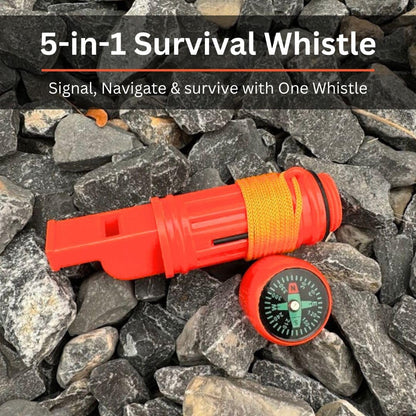 Emergency Zone 5 in 1 Survival Whistle. Compass, Whistle, Water-Resistant Container, Signal Mirror, Ferro Rod. Available in 1, 3, 30, and 300 Pack. (30)