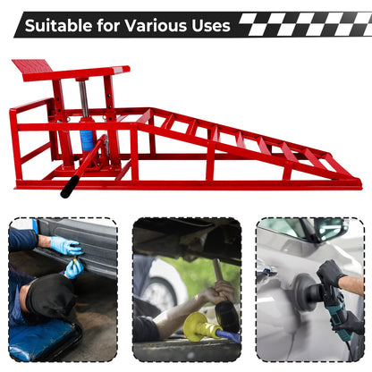Rovibek 2 Pack Hydraulic Car Ramps, 5t Car Lift Service Ramps, 11000lbs Heavy Duty Steel Car Lift Ramp, Auto Ramps for Changing Oil for Maintenance, Red