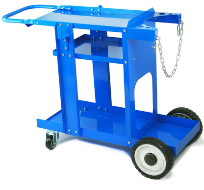 Foxngear Heavy Duty Welding Cart Blue for TIG MIG Welder Plasma Cutter, Large 3-Tier Welder Cart with Gas Bottle Storage, Swivel Caster Wheels, Steel Welding Table, 38.5" L x 15.5" W x 26" H