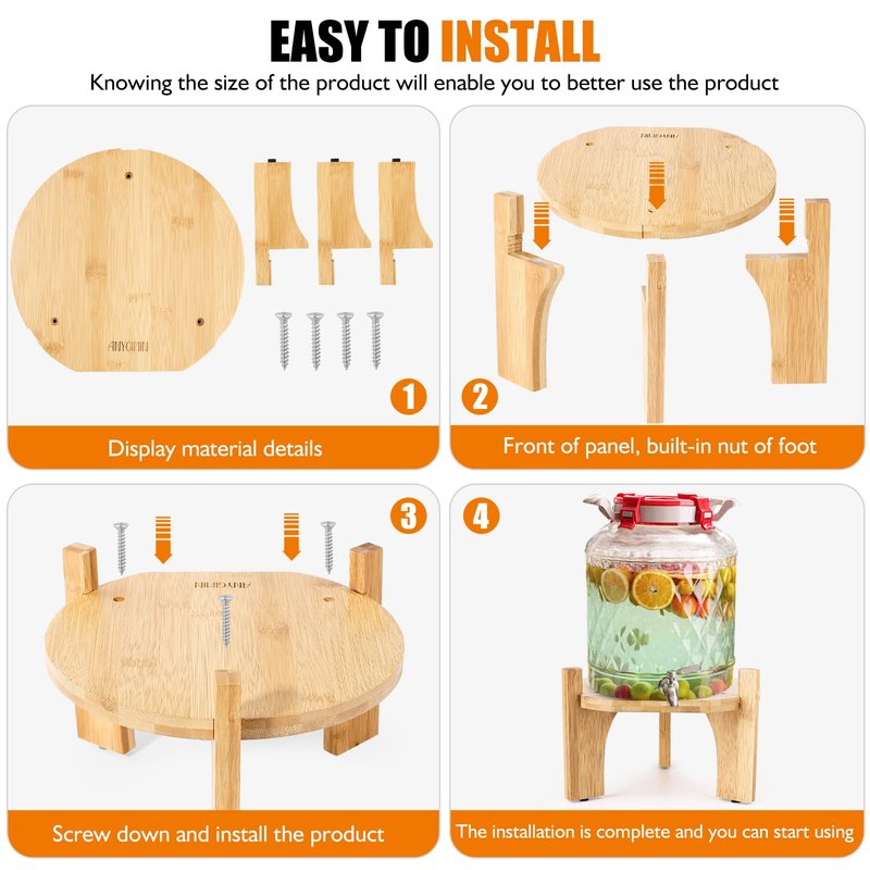 ANYGIMIN Drink Dispenser,Water Dispenser And Beverage Dispenser Stand. Fit Max 8.3 Inch Diameter - Natural Bamboo Wood