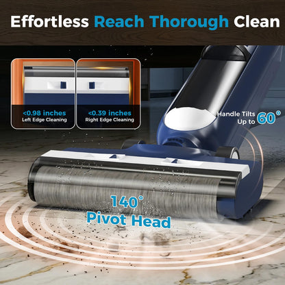 DUMOS Wet Dry Vacuum Mop, Cordless All-in-One Floor Cleaner with Auto Self-Cleaning, Dual-Edge Cleaning, Tangle-Free Brush & Dual Water Tank Design, 35-Min Runtime for Hard Sticky Messes & Pet Hair
