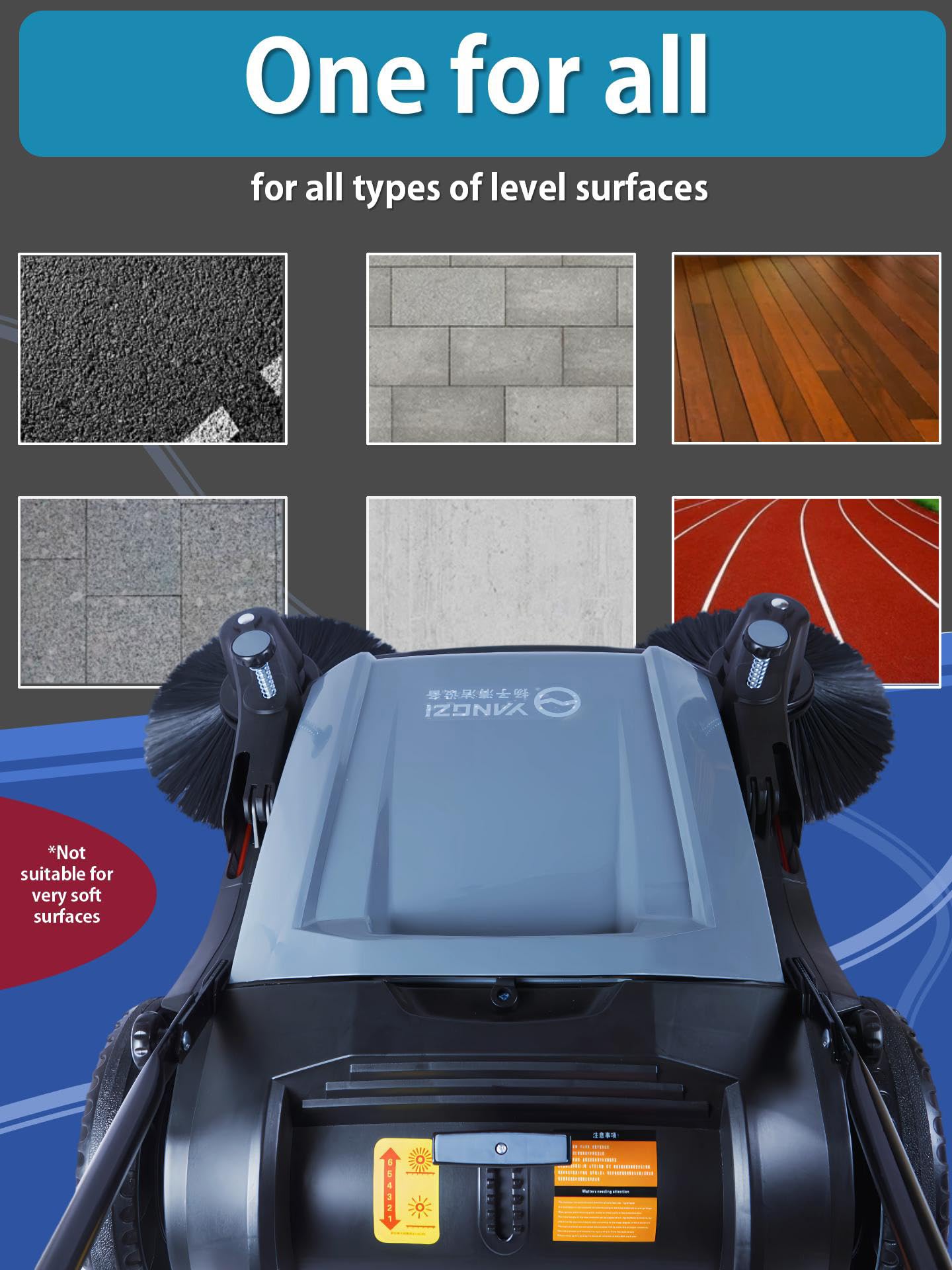 bwoopop Walk Behind Floor Sweeper Manual, 41" Sweeping, 55L Hopper, Industrial and Commercial Push Sweeper for Warehouses,Shop,Street,Yard,Farm,Indoor Outdoor Hard Floor (Baby Blue)