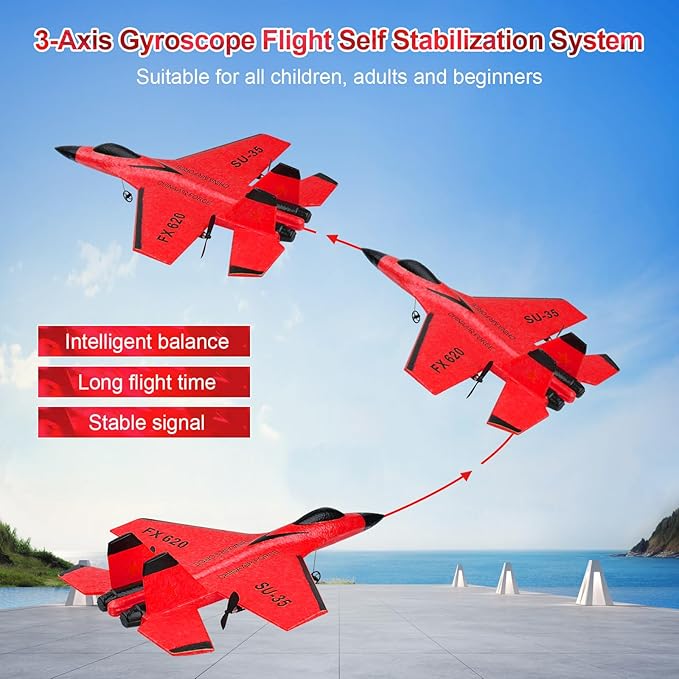 RC Airplane 2CH RC Plane 2.4GHz Remote Control Plane RTF SU35 RC Jet Easy to Fly FX620 Airplane Toys rc Planes for Adults Kids and Beginner with Night Lights（Red）