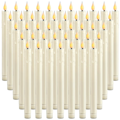 Baquler 48 Pcs 10 Inch Ivory Flameless Taper Candles LED Candle Sticks Battery Operated Flickering LED Candlestick Window Plastic Candle for Wedding Halloween Christmas Decor(No Battery)