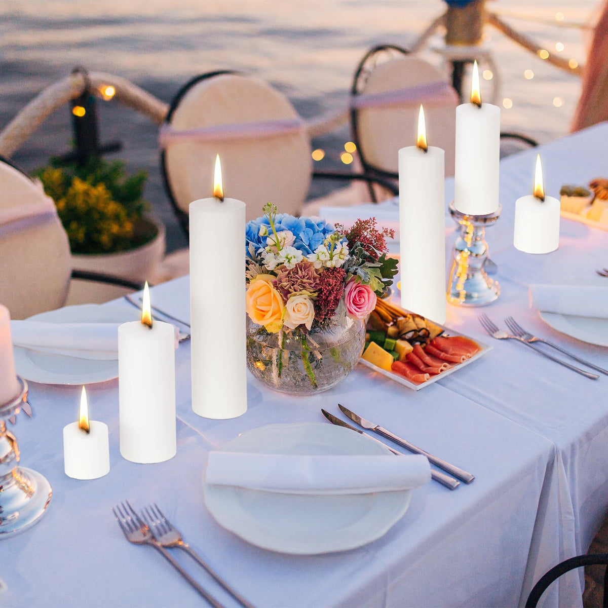 Shihanee 54 Pcs White Pillar Candle Bulk Set 2.6 x 2, 6, 7.8, 10 Inch Large Unscented Long Clean Burning Dripless Smokeless Wax Pillar Candle for Wedding Party Lantern Spas Dinner Home Table Decor