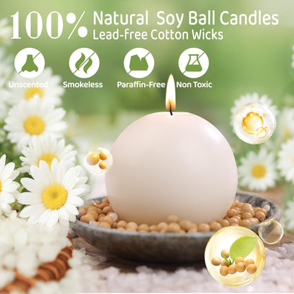 3 Inch Green Round Ball Candles,Elegant Round Pillar Candles,Hand-Poured Natural Soy Candles,26 H Long Burning Time-Dripless Smokeless Candle Dinner Table,for Wedding,Christmas Home Decor 4 Pack