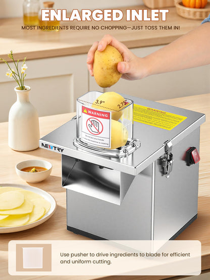 NEWTRY 4 in 1 Commercial Vegetable Processor Electric Veggie Fruit Slicer Dicer Shredder & Strip Crinkle Cutter All Stainless Steel 110volt 200W