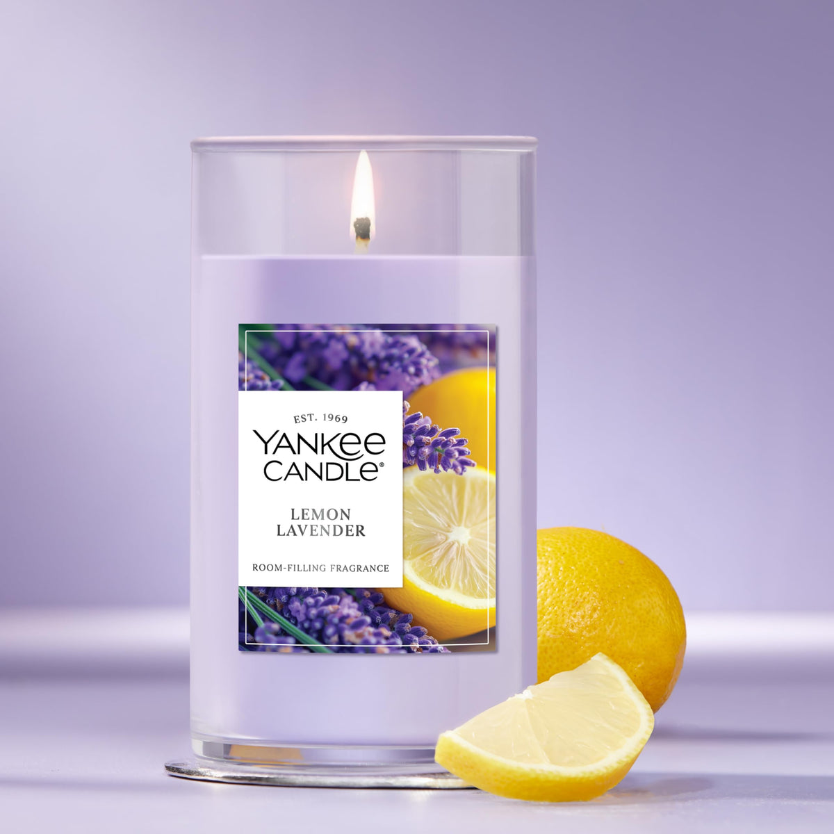 Yankee Candle Medium Pillar Scented Candle with up to 115 Hour Burn Time, Premium Plant Wax Blend for Consistent Burn, 14.25 oz Pillar Candle with Room Filling Fragrance, Lemon Lavender