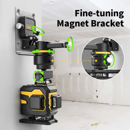 IKOVWUK 4x360° Laser Level Pro Kit, Self-leveling Tool for Construction, Tiling Floor & Picture Hanging, 4D Cross Line Laser Level with Fine-tuning Bracket, 16 Lines Laser level with 2*4000mAh Battery