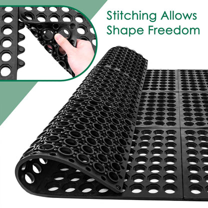 Interlocking Rubber Mats for Floor Anti Fatigue Kitchen Mats 9 Pack 11.8" x 11.8" Modular Rubber Interlocking Floor Tiles, Pool Balcony Patio Yard Pet Area Use Restaurant Rubber Bar Floor Mat Black