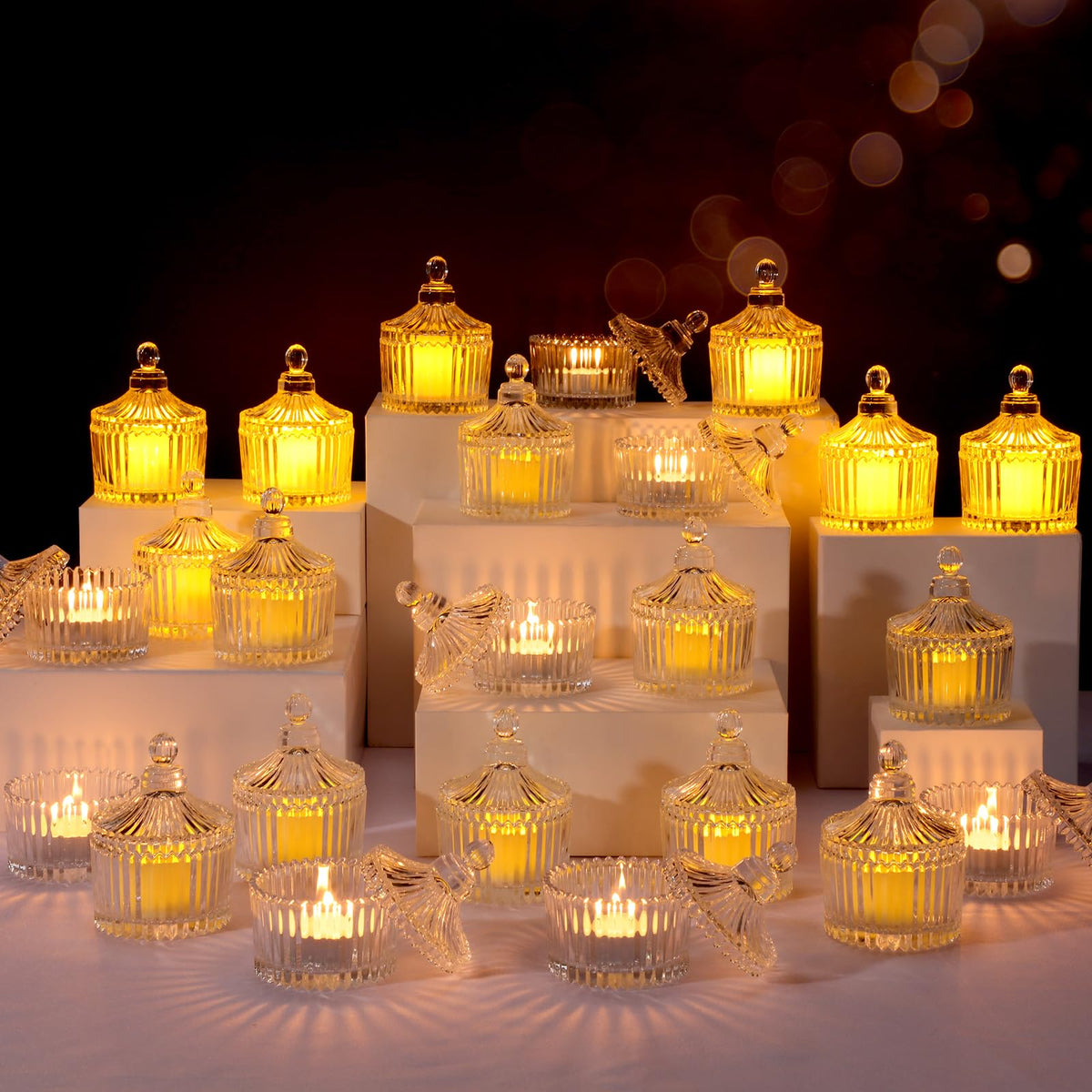FoldTier 24 Pcs Votive Candle Holders Bulk, Glass Jars with Lids, Tealight Holders for Table Centerpieces, Home Decor Wedding Bridal Summer Baby Shower Favors