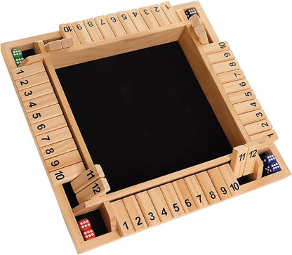 GSE Games &amp Sports Expert 1-4 Player Wooden Shut The Box Board Game with 8 Dice. 4-Way 12 Numbers Shut The Box Dice Set of Popular English Pub Board Game - Natural Wood