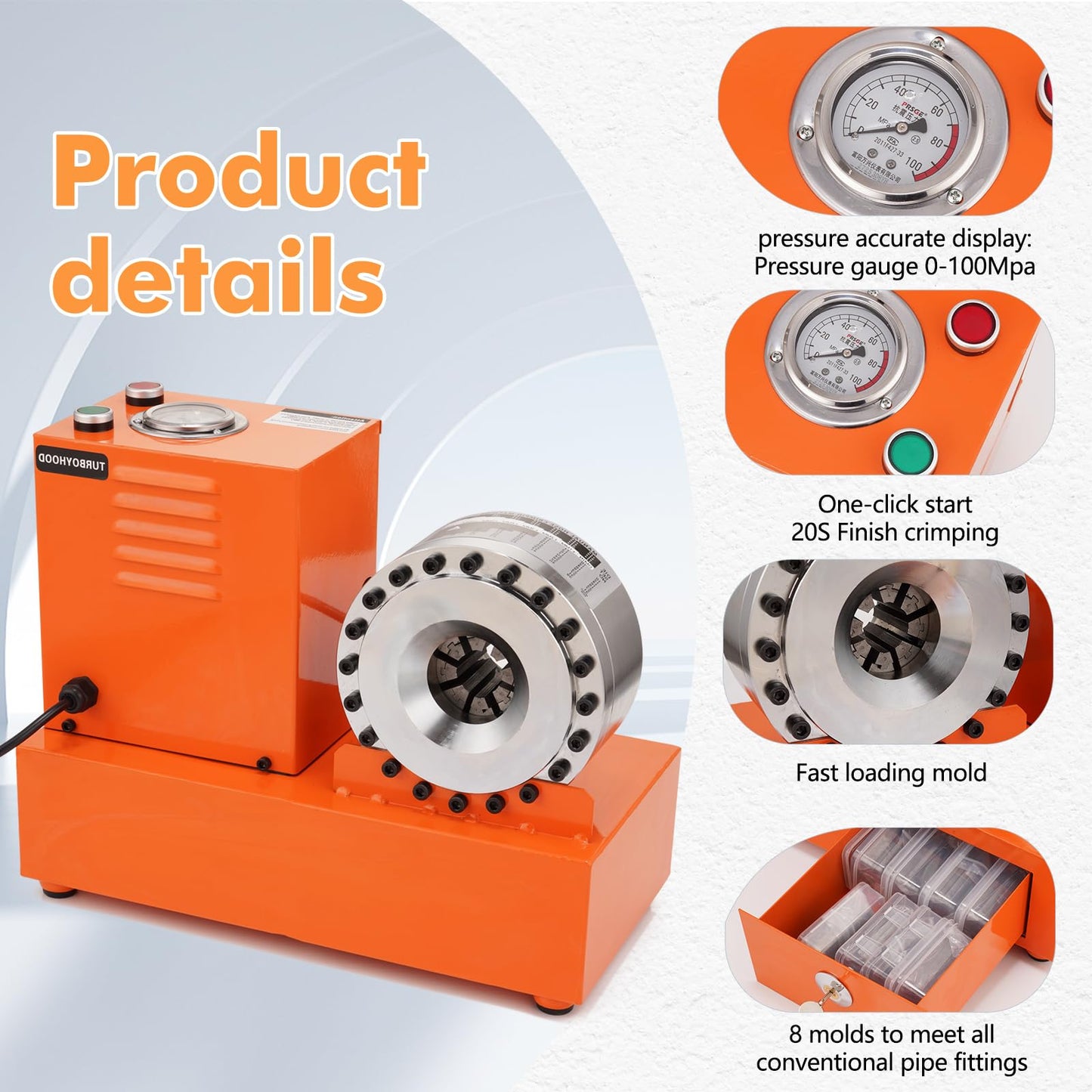 Electric Hydraulic Hose Crimper Tool with 8 Dies – 110V Portable Crimping Machine for AC Lines, Automotive, Excavators, Agricultural Equipment – Multi-Diameter Hydraulic Pipe & Fuel Line Crimper Kit