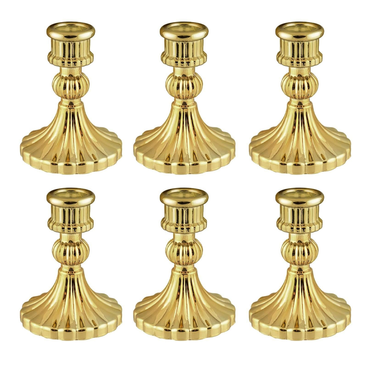 ECHFSM Glass Candlestick Holder,Striped Taper Candle Holders,Set of 6 Candle Stand for Table Centerpieces, Home Decor,Weddings,Festival and Parties (Gold Stripe)