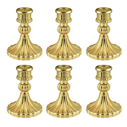 ECHFSM Glass Candlestick Holder,Striped Taper Candle Holders,Set of 6 Candle Stand for Table Centerpieces, Home Decor,Weddings,Festival and Parties (Gold Stripe)
