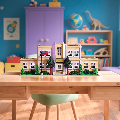 Simpsans Springfiald School Building Blocks - Moc American SCA Two-Story ArchitectureModular City House Building Sets - 3500 Pieces - for AdultsHobbyistCollector