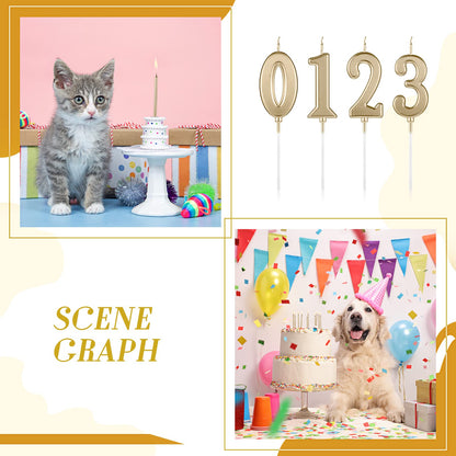 Shihanee 84 Pcs Birthday Cake Toppers Decorations Long Thin Metallic Birthday Candles Bulk Number Candles 0-9 DIY Cake Decor for Wedding Anniversary Party(Champagne)