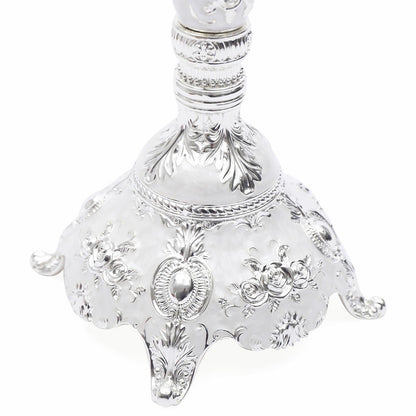Headery Elegant 14.56”H Mental Tall Candelabra,5 Arm Candle Holder Candlestick Holder, Taper Candle Holder with Three-Dimensional Carving for Wedding Dinner Party Chrismas Ceremony Home Decor(Silver)
