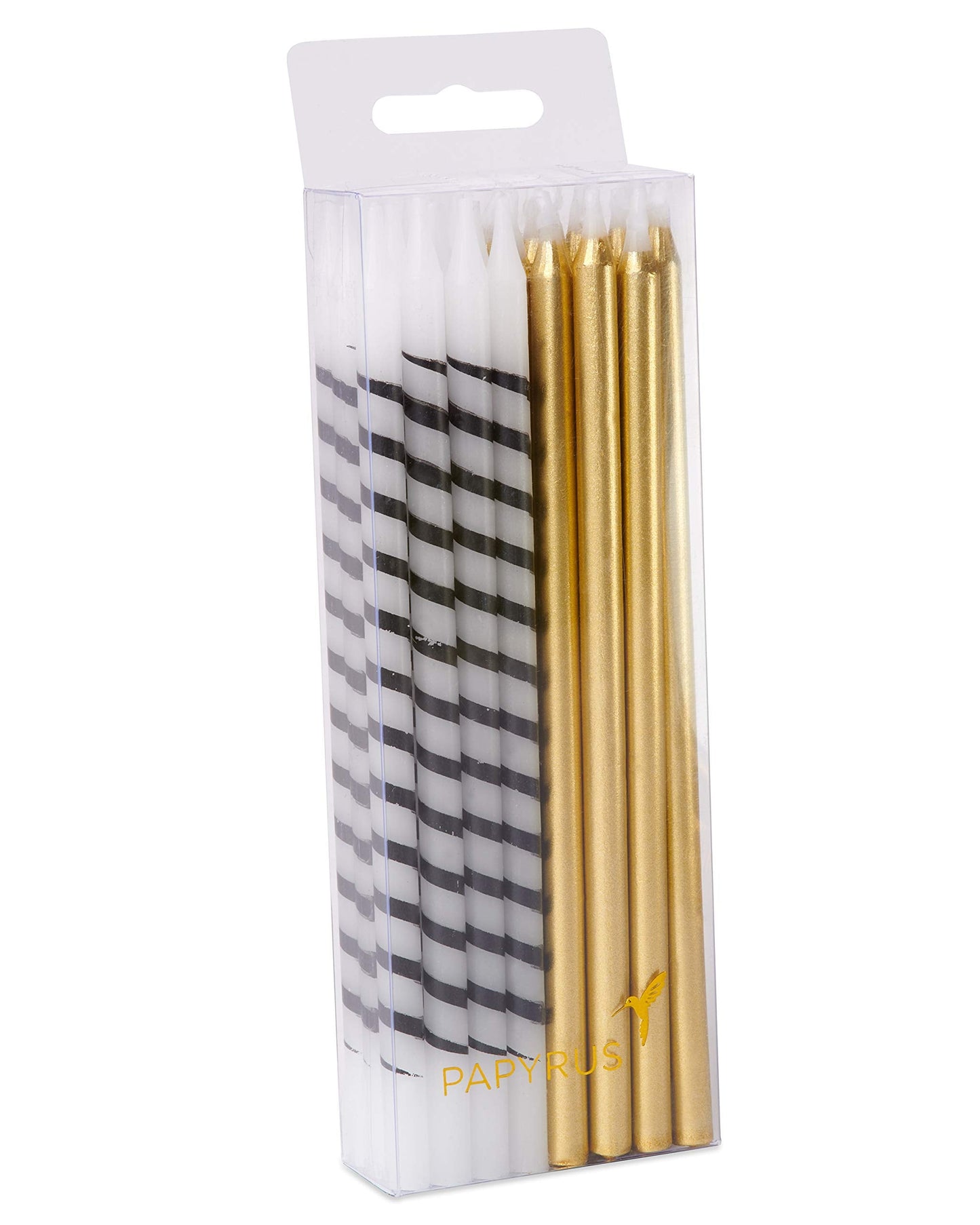 Papyrus Birthday Candles, White and Black Stripe and Gold (24-Count)
