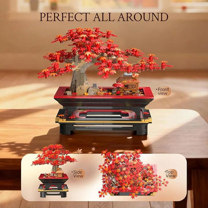 Wise Block Japanese Red Maple Bonsai Tree Building Toy Set for Adults - 900 Pcs Artificial Bonsai Tree Building Blocks for Adults Easter Gift for Women Set Home Office Decor