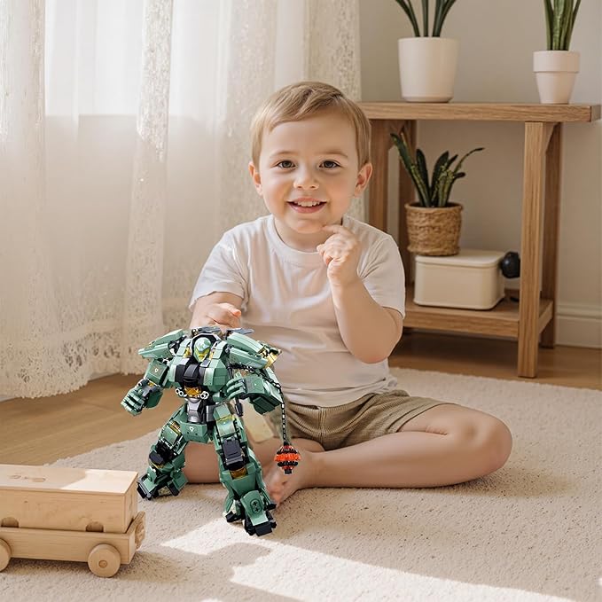 Green Heavy Mecha Building Set 542 Pieces Armored Robot Action Figure with Meteor Hammer Weapon Articulated Military Warrior Model Kit Sci-Fi Collectible Gift for Adults Teens