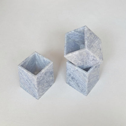 StonePlus Natural Marble Stone Square Storage Container Empty Vessel Holder Cup for Candle/Pens/Sundries items (Blue Crystal Marble)