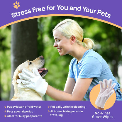 HICC PET Cleaning & Deodorizing Bath Wipes for Dogs and Cats, Hypoallergenic Nourish Fur Coconut Oil Dog Grooming Wipes, Puppy Bathing Gloves Wipes for Daily and Traveling