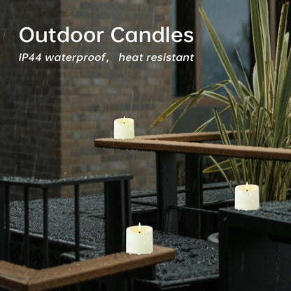 TECHLONG Outdoor Waterproof Flameless Candles with Timer, Remote Control Battery Operated Candles Flickering Last 600 Hours, 3"x3" Realistic Electric Fake LED Candles, Ivory Plastic, Set of 3