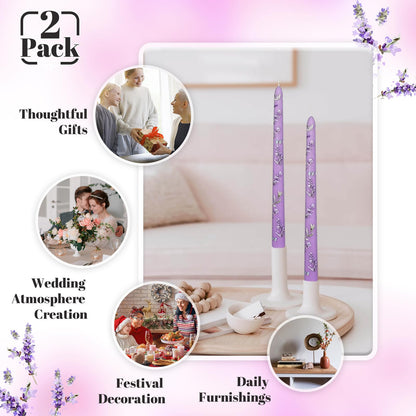 Taper Candles 10 Inch Print Candle Handmade Unscented Lavender Long Candles 2 Pack Twisted Candlesticks for Wedding Home Decoration Gifts