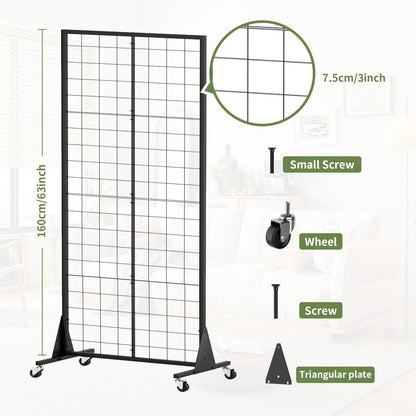 RCZSCBK 1-Pack Grid Wall Panels, 2' X 5.5' Ft Gridwall Panel Display Stand, Heavy Movable Floorstanding Detachable Gird Wall Panels,Suitable for Art Fairs(Lncludes 4-Pack Mesh Accessories)