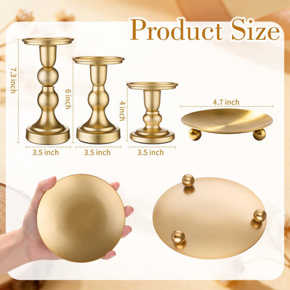 Vesici 12 Pcs Candlestick Holder Plate Pillar Candle Holder Candles Stand Decorative Centerpieces for Table Wedding Events Party Living Room Housewarming Gift(Baking Paint,Size 2,Gold)