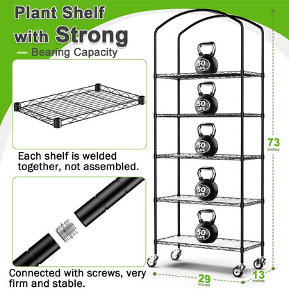 Abimars 5-Tier Greenhouse with Caster Wheel, Each Shelf Height Adjustable Metal Plant Shelf with PVC Cover for Seed Starting Trays, Seedling Pots, Plant Pots, 13x29x73inch