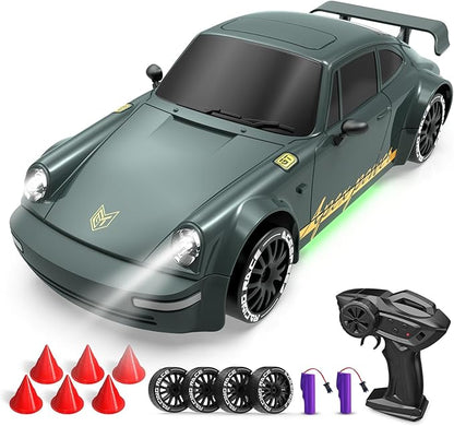 Remote Control Car RC Drift Car 2.4GHz 1:20 Scale 4WD 20KM/H High Speed Remote Control Cars with LED Lights Drifting Tire 2Pcs Rechargeable Batteries Toy Cars for Adults Boys Girls (Gray Green)