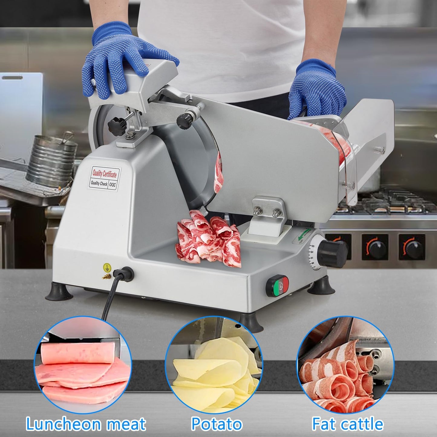Powerful 550W Dual Motor Meat Slicer Machine for Home & Commercial Use, 10" Alloy Steel Blade, Adjustable 0-14mm Deli Slicer, Automatic Sharpener, Safe Kitchen Slicer