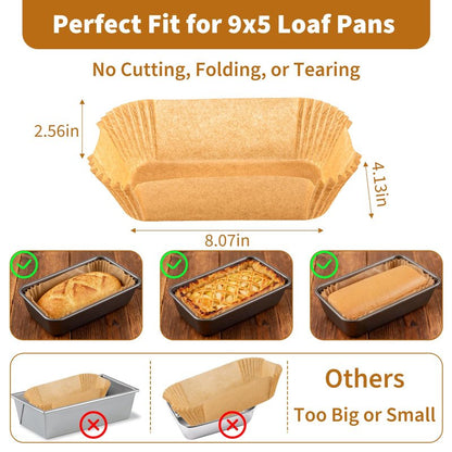 100 Pcs Loaf Pan Liners for Baking Bread 9x5 Inch, Disposable Non-Stick Bread Pan Liners, Pre Formed Rectangle Parchment Paper, Perfect for Baking Banana Bread, Cakes, Sourdough Bread(Brown)