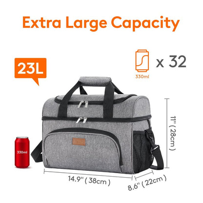 Lifewit Insulated Cooler Bag, 32 Can Large Leakproof Beach Cooler, Lightweight Portable Double Layer Soft-Sided Travel Ice Chest for Camping, Kayaking, Road Trips, Grocery Shopping, Gray