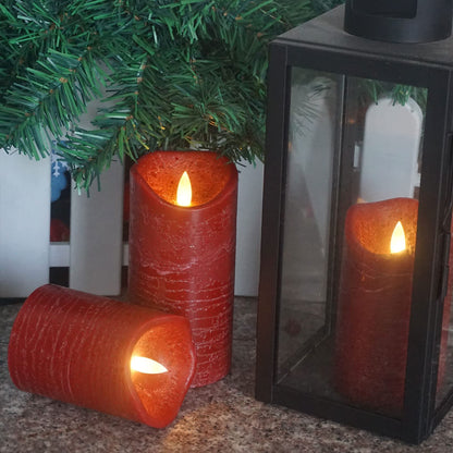 Real Wax Battery Operated Flameless Pillar Candle with Remote and Cycling Timer Realistic Flickering Electric Tall LED Light for Wedding Dinner Party Christmas Centerpiece Fireplace Decor 3 Pack Brown
