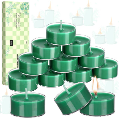 Nuanchu 12 Pcs Bayberry Scented Candle Christmas Green Votive Tealight Beeswax Blend Tealight Wax Green Bayberry Scented Wax Gift Box for Christmas Holiday