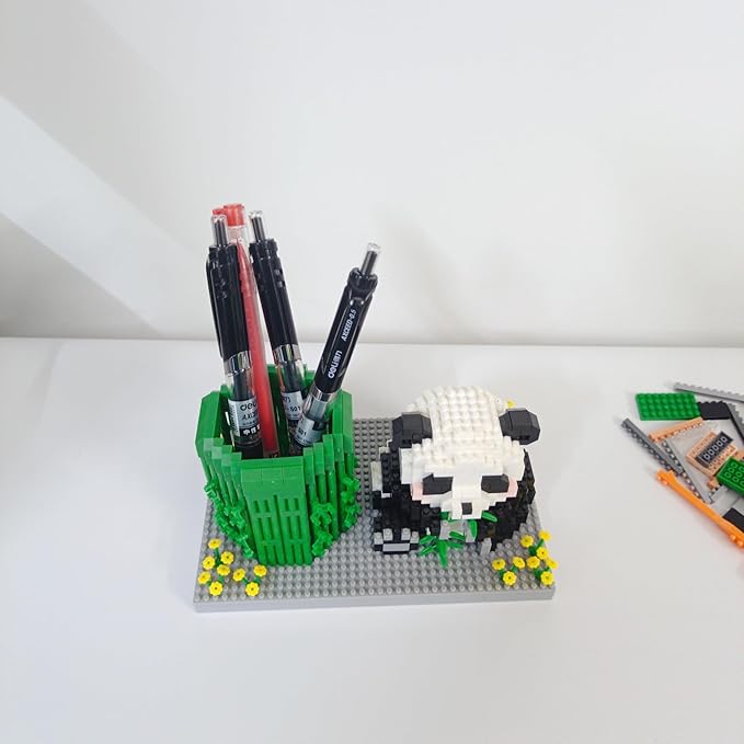 Panda Pen Holder Micro Mini Building Block Toy - Assemble Your Own Ideal for Students' Educational Fun and Office Workers' Desk Decoration