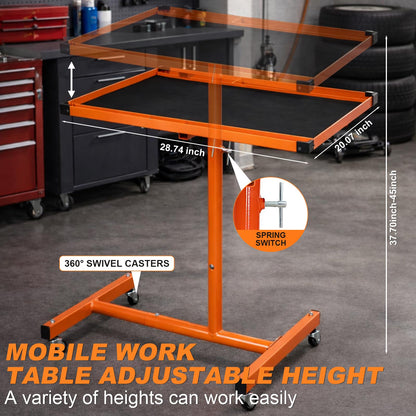 A A IN Mechanics Rolling Work Table, Adjustable Mobile Tray Table for Shop, Garage, DIY Tool Tray Cable with Wheels 250 lbs Capacity