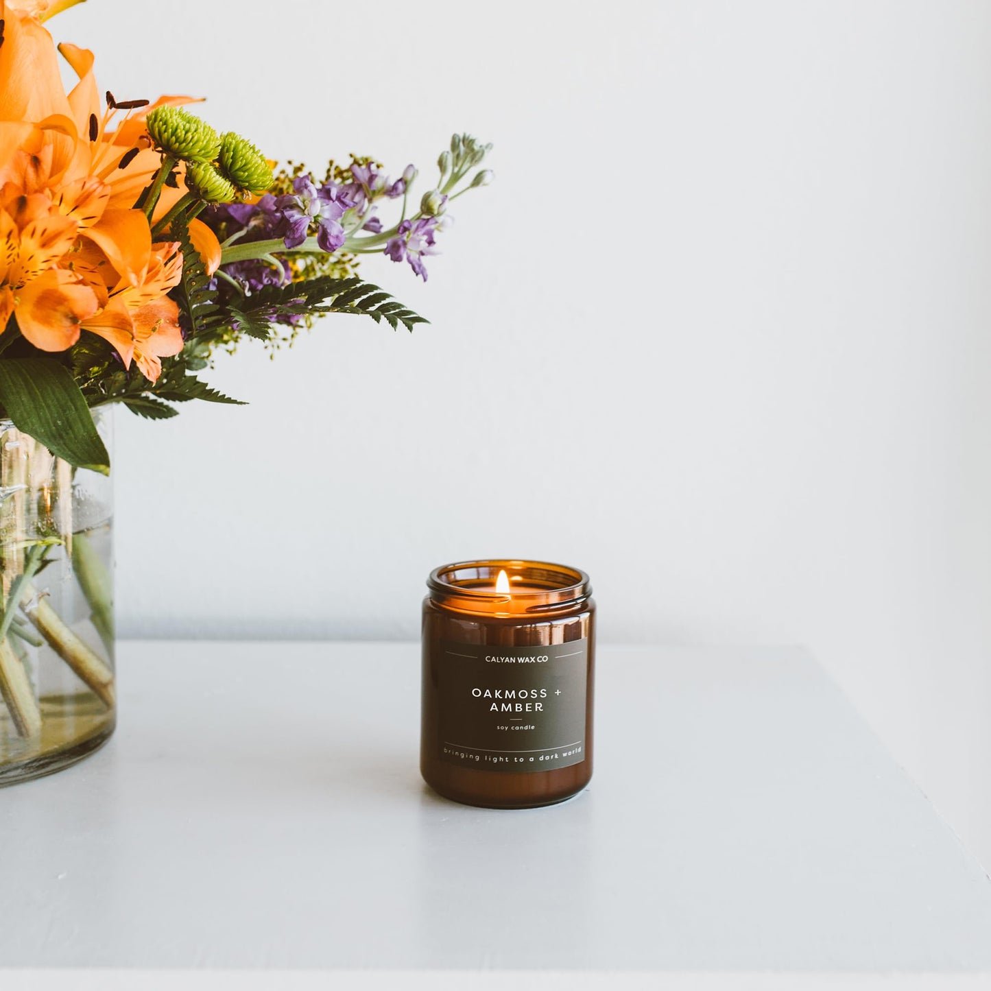 Calyan Wax Co. Seaside & Citrus Scented Candle - 57 Hour Burn - Luxury Clean Soy Wax Candles - Long Lasting Amber Glass Jar Candle for Home - 7.2oz