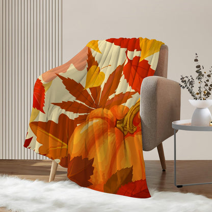 Neatee Living Fall Decorative Throw Blanket Orange Thanksgiving Autumn Pumpkin LeavesThrow Blanket for Couch Sofa Bed Outdoor Lightweight Fuzzy Soft Plush Fleece Lap Blankets and Throws 50x60
