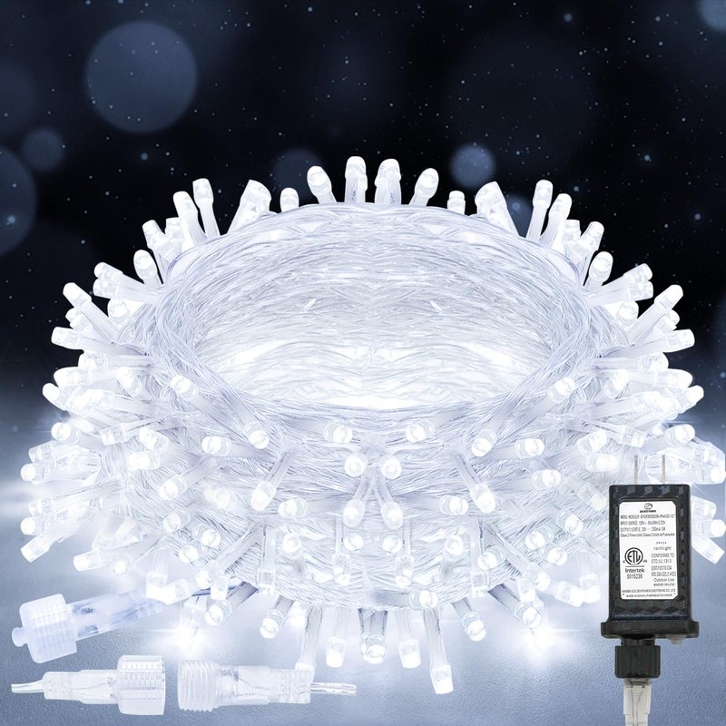 suddus 33ft 100 LED White String Lights with Timer, 12 Modes Christmas Fairy Lights Plug in, Connectable Indoor/Outdoor White Twinkle Lights for Xmas Tree, Bedroom, Garden, Wedding, Party Decorations