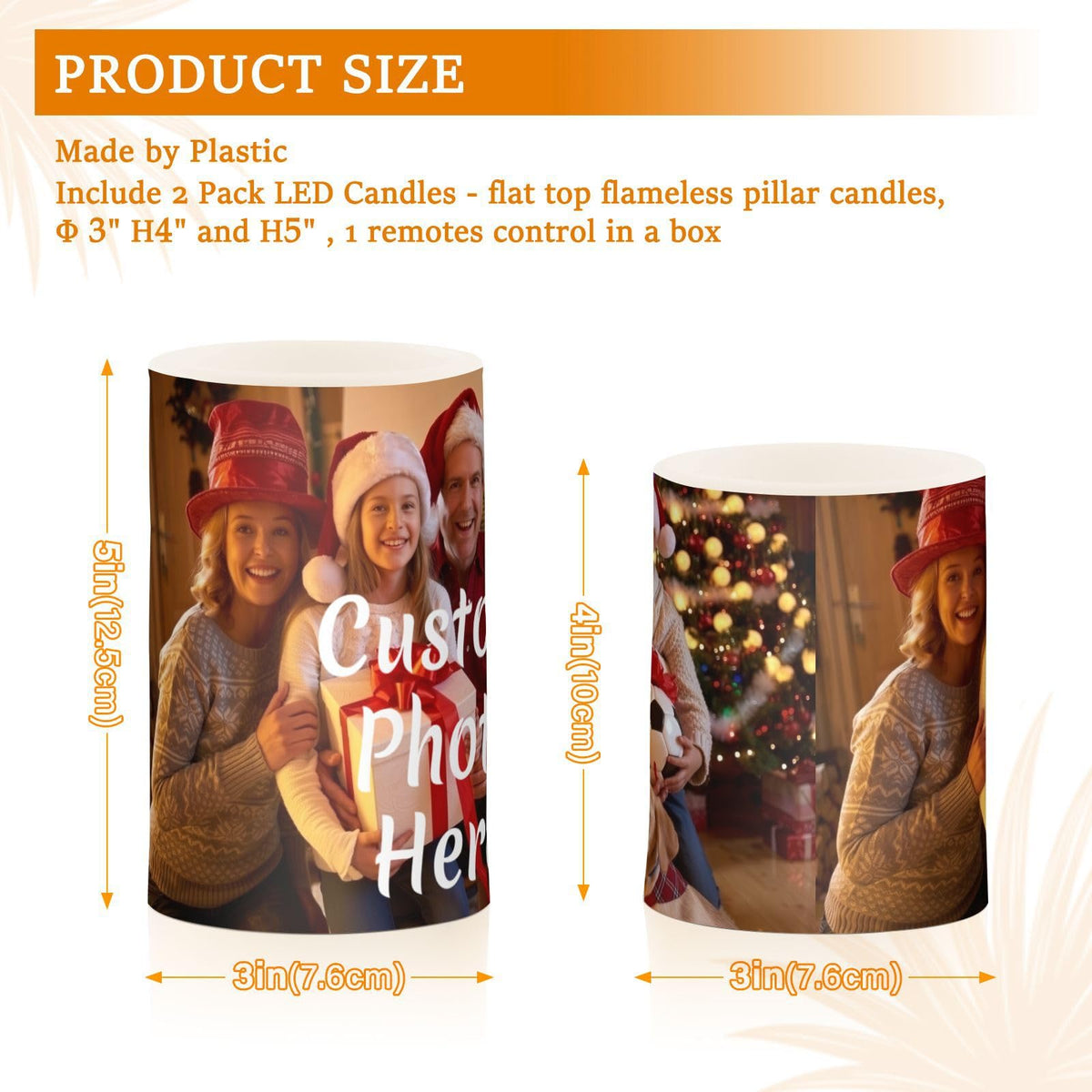 BOENLE Personalized Flickering Flameless Candles, Custom Photo LED Candles Set of 2, Remote Timer Battery Operated Candle for Valentine Wedding Birthday