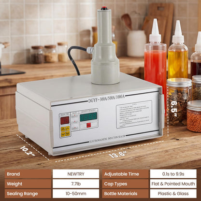 NEWTRY Induction Bottle Cap Sealer 10-50mm Handheld Heat Sealing Machine with Counting Function for Plastic Glass Bottles of Flat and Pointed Cap (110V)