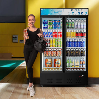Ferueo Commercial Beverage Refrigerator, 40 Cu.ft.Display Fridge Glass Door Upright Display Door with Adjustable Shelves LED Light for Restaurant,Grocery Stores,Office