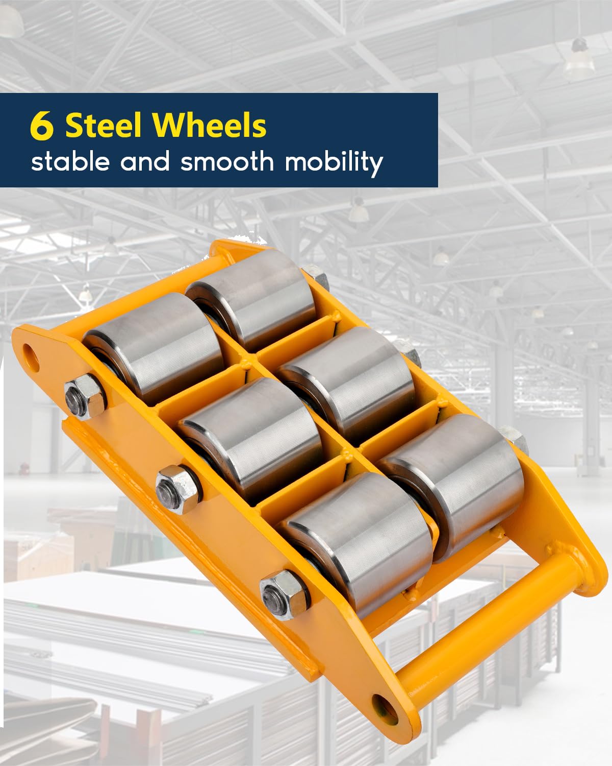 FAHKNS Machinery Moving Skate Heavy Duty Machinery Skates Cargo Mover 8T Machine Skates with 360° Rotation Cap 6 Steel Rollers for Heavy Duty Industrial Moving Equipment, Yellow