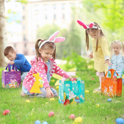 ZUIYIN 18Pack Easter Gift Bags Egg Hunt Bags with Handles for kids, Non-Woven Bags for Easter Baskets, Egg Hunt Game, Party