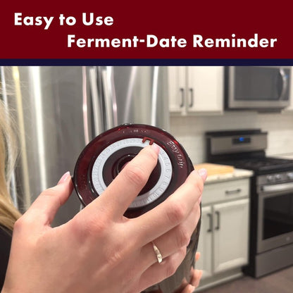 Fermenting Lids for wide mouth mason jars. 4 waterless airlock fermentation lids kit. Easy Grip fermenter lid with Oxygen Pump automatically Vents air. Tracks ferment date. (4 Lids + Pump)